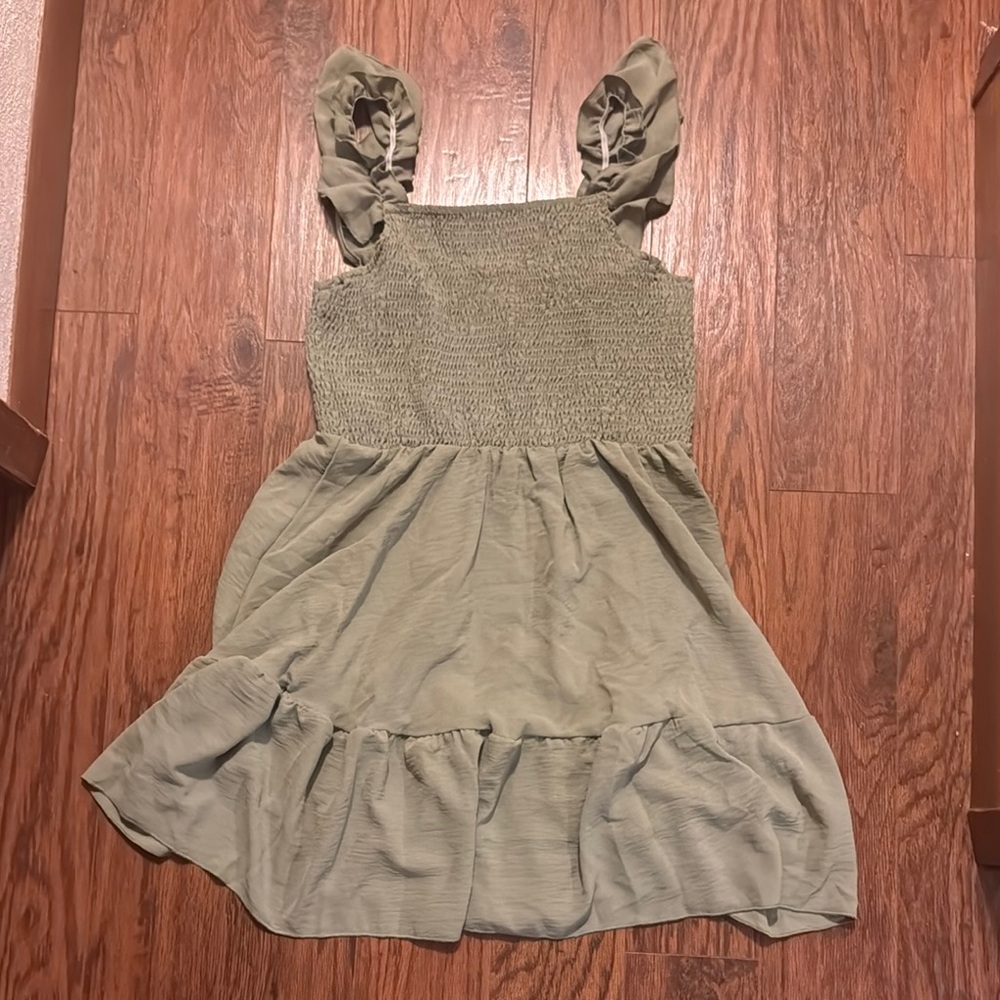SHEIN Green Smocked Sundress with Flutter Sleeves